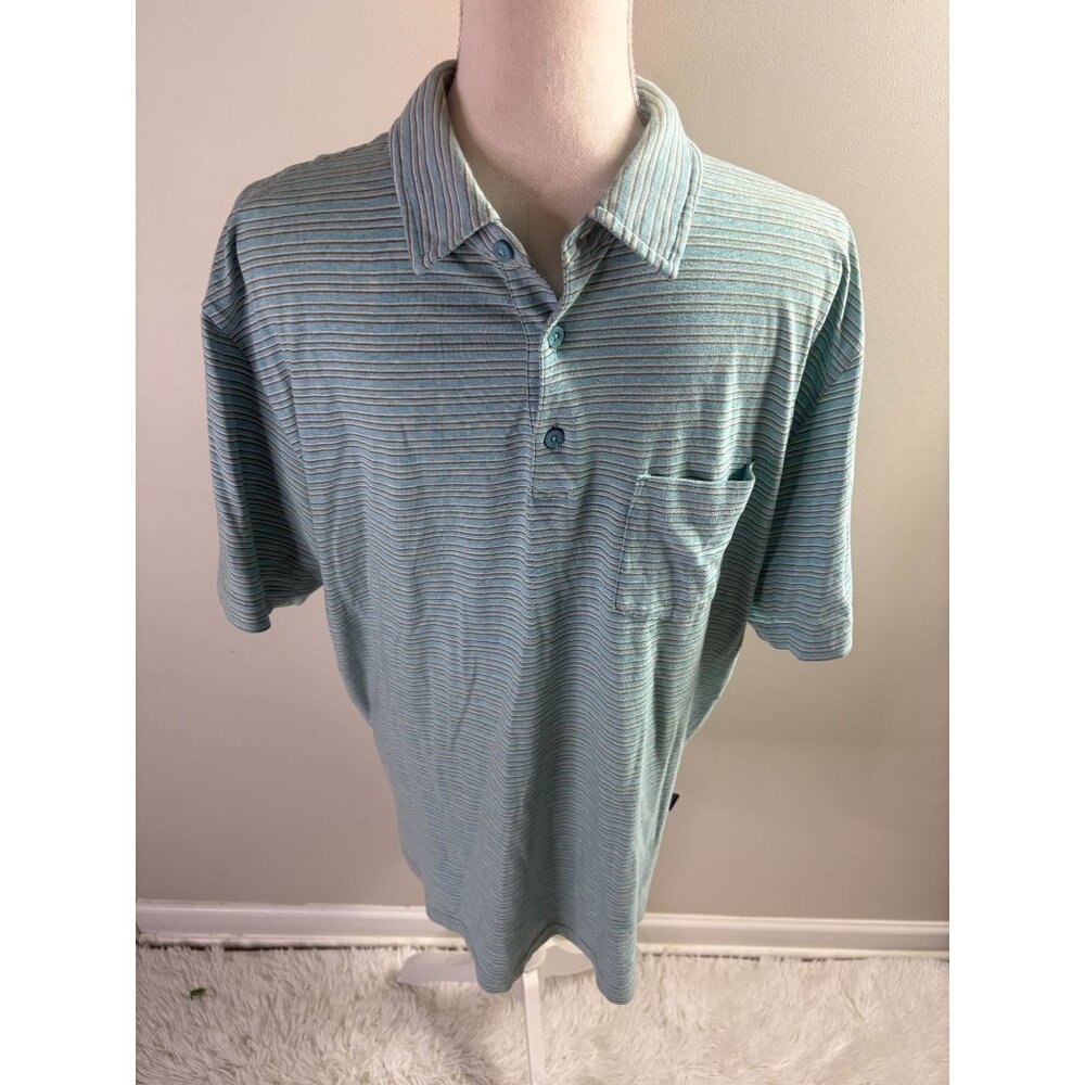 Patagonia Mens Striped Polo Shirt Blue/White Short Sleeve Size XL Cotton Blend